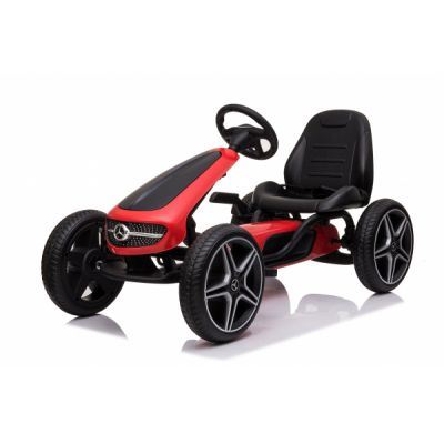 Kinderauto GO Kart cu pedale de la Mercedes, roti cauciuc solid, scaun reglabil, centura de siguranta Rosu