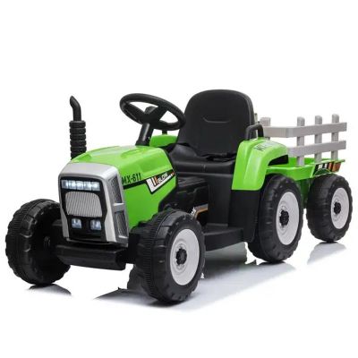 Tractoras electric Kinderauto BJ-611, roti moi EVA, 60W, 12V cu remorca si telecomanda Verde