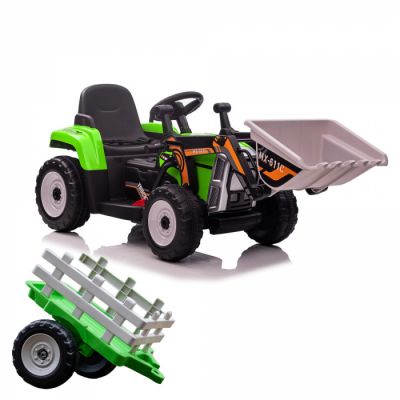 Excavator electric + remorca Kinderauto Farm Traktor 60W 12V RC, Bluetooth Verde