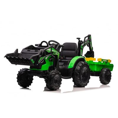 Tractor electric cu remorca pentru copii Kinderauto 720-T, 90W, cupa si incarcator incluse, 12V, echipare premium, verde