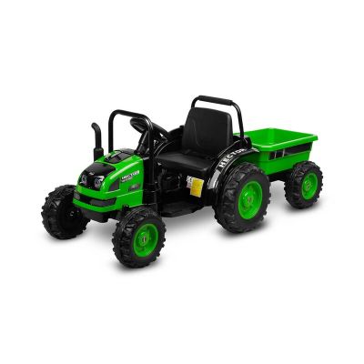 Tractor electric, Toyz, Hector, Pana la 25 kg, Cu remorca, Cu centuri de siguranta, frana automata si telecomanda, Cu lumini LED si radio cu bluetooth, 152x63x60 cm, 36 luni+, Green