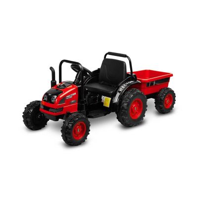 Tractor electric, Toyz, Hector, Pana la 25 kg, Cu remorca, Cu centuri de siguranta, frana automata si telecomanda, Cu lumini LED si radio cu bluetooth, 152x63x60 cm, 36 luni+, Red