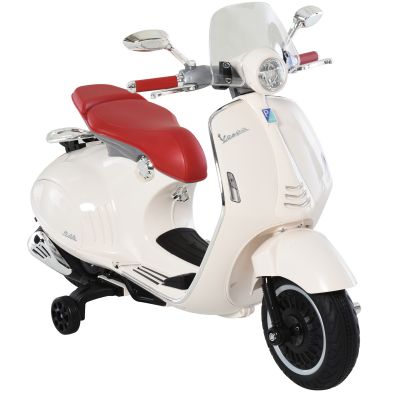 HOMCOM Motocicleta Jucarie cu Licenta Oficiala Vespa, pentru Copii 3+ Ani, cu 2 Roti Suplimentare, Lumini si Sunete, 108x49x75cm Roz | Aosom Romania