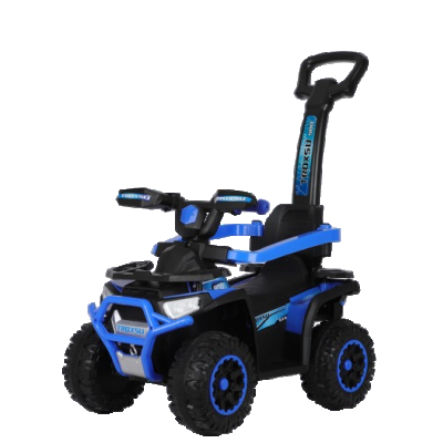 ATV electric cu maner 3 in 1, Kinderauto Warrior, pentru copii 1-3 ani, 30W 6V, roti moi, scaun tapitat, echipare Premium, albastru