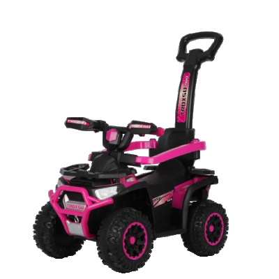 ATV electric cu maner 3 in 1, Kinderauto Warrior, pentru copii 1-3 ani, 30W 6V, roti moi, scaun tapitat, echipare Premium, roz