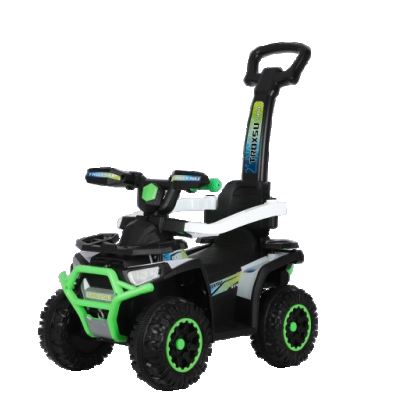 ATV electric cu maner 3 in 1, Kinderauto Warrior, pentru copii 1-3 ani, 30W 6V, roti moi, scaun tapitat, echipare Premium, verde