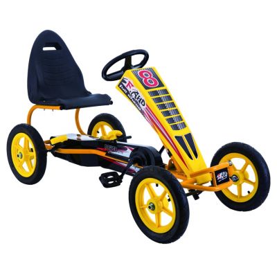 GO Kart cu pedale, 6-15 ani, Kinderauto F8-1, roti Gonflabile 10 inch, culoare galbena