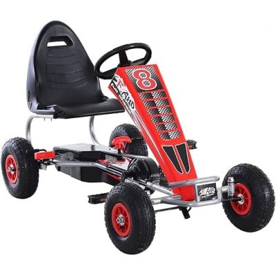 GO Kart cu pedale, 6-15 ani, Kinderauto F8-3, roti Gonflabile 6 inch, culoare rosu