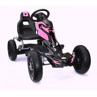 GO Kart cu pedale pentru fetite 5-10 ani, Kinderauto Thunder, roti EVA, Roz