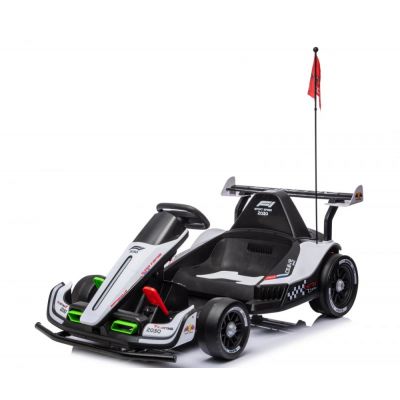 Masinuta - Kart electric pentru copii 3-11 ani, Racing F1 90W 12V, telecomanda, alb