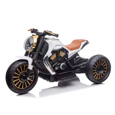 Motocicleta cu 3 roti electrica pentru copii, SuperMoto, 70W, 12V, cu scaun tapitat, bluetooth, alb