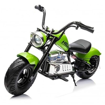 Motocicleta pentru copii intre 5 si 9 ani, Kinderauto Old School, 300W, 24V, cu roti gonflabile, scaun tapitat, premium, verde